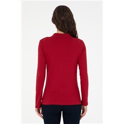 Kadın Kırmızı Basic Polo Yaka Sweatshirt