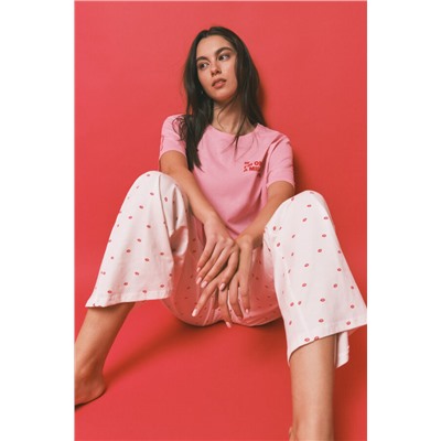 Pijama largo 100% algodón estampado rosa