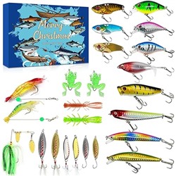 Fishing Advent Calendar 2025, 24 Days of Christmas Countdown Advent Calendar with Fishing Lures Fishing Gear Tackle Set Gift for Dad Father Fisher Men Teen Boys Xmas Present