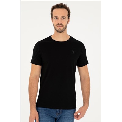 Erkek Regular Fit Bisiklet Yaka Siyah Basic Tişört