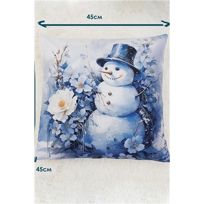 Наволочки Дед мороз и снеговик синий 2 шт велюр