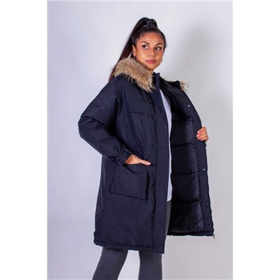 Зимняя парка удлиненная, с капюшоном натуральный мех арт. 619