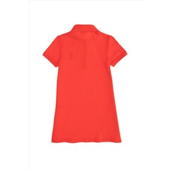 Kız Çocuk Kırmızı Polo Yaka Örme Elbise