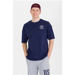 Erkek Lacivert Long Fit Bisiklet Yaka Tişört