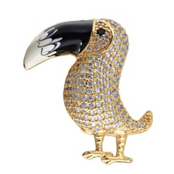 Брошь Тукан (белый фианит; покрытие золото)