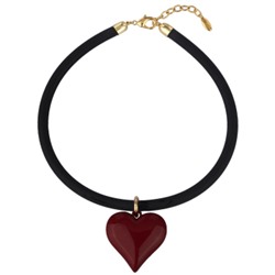 Колье-чокер Сердцебиение (4, 2см, эмаль бургунди, каучук черный; золото) 48см, Есть комплект