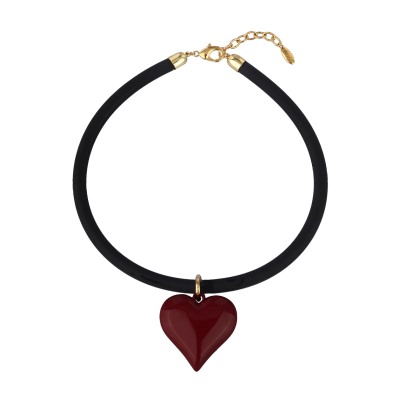 Колье-чокер Сердцебиение (4, 2см, эмаль бургунди, каучук черный; золото) 48см, Есть комплект