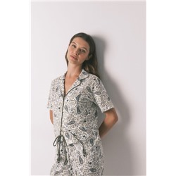 Pijama camisero algodón Paisley verde