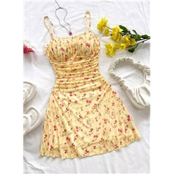 Soleia Women's Summer Vacation Blue & White Floral Mesh Slip Dress Summer Dress Vacation Outfits Women Holiday Dresses For Women Floral Dress Yellow Dress