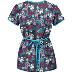 Happy Scrubs® Oh Happy Day Pewter Mock Wrap Scrub Top