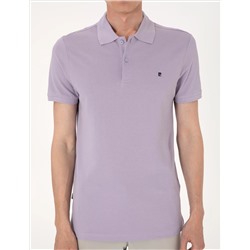Lila Slim Fit %100 Pamuk Polo Yaka Basic Tişört