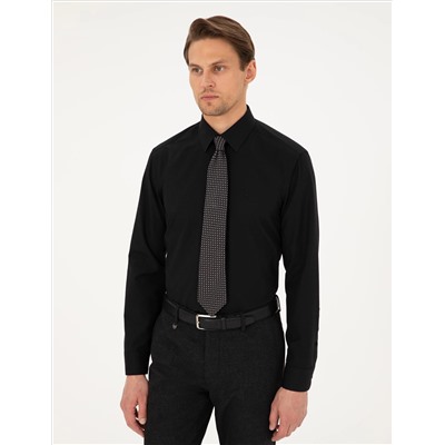 Siyah Regular Fit Uzun Kollu Basic Gömlek