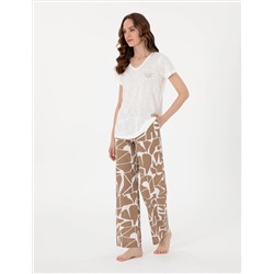 Krem Kısakollu Pijama Takımı