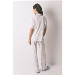 Pijama camisero algodón flores blanco