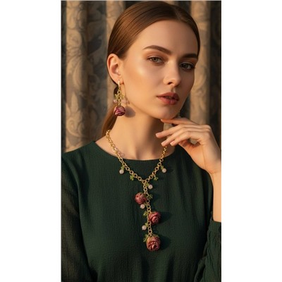 Серьги «Роза» с розовым кварцем 6 см с замком