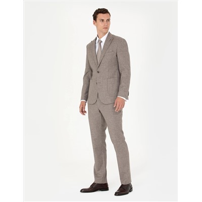 Açık Kahverengi Slim Fit Yün Karışımlı Takım Elbise