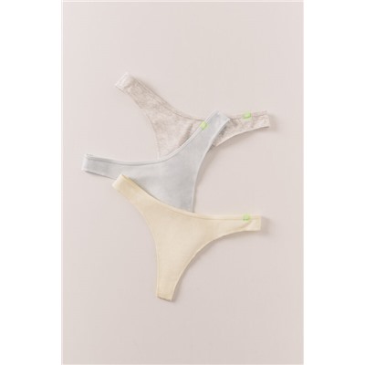 Pack 3 tangas algodón gris, amarillo, azul