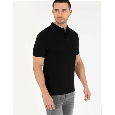 Siyah Regular Fit Polo Yaka Basic Tişört