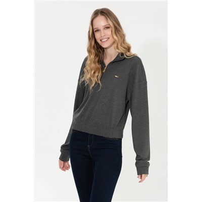 Kadın Antrasit  Melanj Dik Yaka Sweatshirt