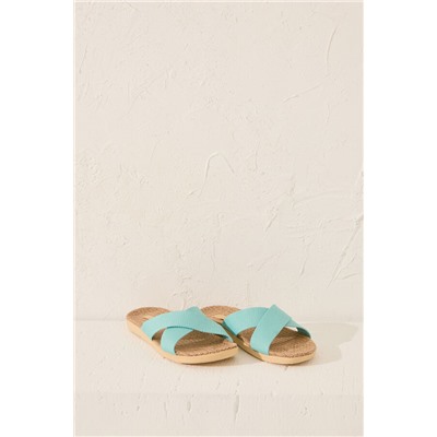 Zapatillas casa rafia turquesa