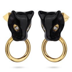 Серьги Пантера (эмаль черная, кристаллы SW белые; покрытие золото), Есть комплект