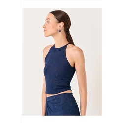 Jimmy Key Lacivert Halter Yaka Desenli Kolsuz Atlet 23SA031010