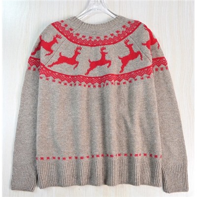 Жаккардовый свитер с цветными блоками и изображением оленей на рождественскую тематику