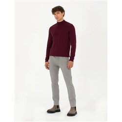 Bordo Slim Fit Yarım Balıkçı Yaka Triko Kazak