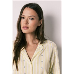 Pijama corto camisero algodón amarillo