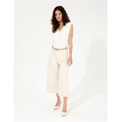 Bej Flare Cropped Jean Pantolon