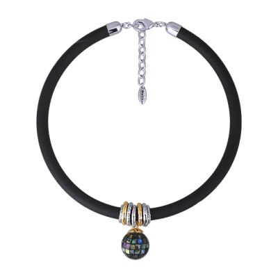 Колье Гевея (гелиотис 18мм, каучук черный; покрытие родий) 40-45см, Есть комплект