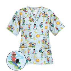 UA Golden Children White Print Scrub Top