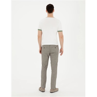 Yeşil Slim Fit Keten Karışımlı Kanvas Pantolon