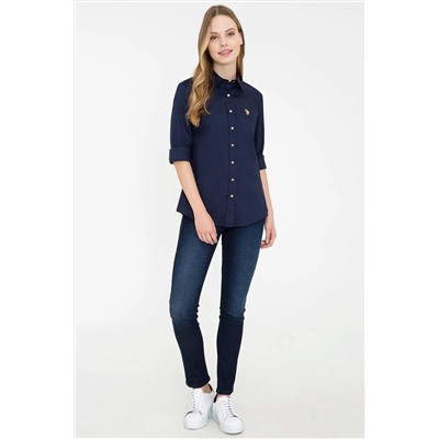 Kadın Lacivert Uzun Kollu Basic Gömlek