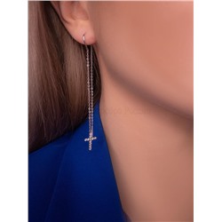 Серьги-продёвки из серебра с фианитами родированные - Крест 925 пробы 111030_001