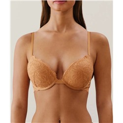 Sujetador ultra push-up de encaje marrón claro