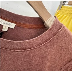 Свободная повседневная хлопковая футболка с круглым вырезом и длинными рукавами