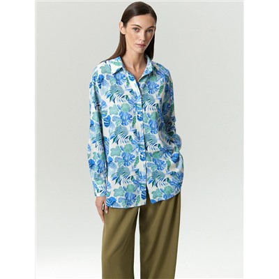 Рубашка с цветочным принтом с добавлением льна, B3266/fouge