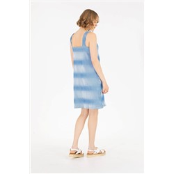 Kadın Saks Bisiklet Yaka Örme Elbise