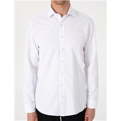 Beyaz Slim Fit Uzun Kollu Armürlü Gömlek