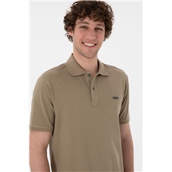 Erkek Regular Fit Polo Yaka Haki Basic Tişört
