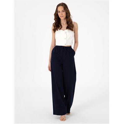 Lacivert Yüksek Bel Loose Fit Pantolon