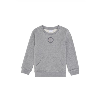 Erkek Çocuk Gri Melanj Basic Bisiklet Yaka Sweatshirt