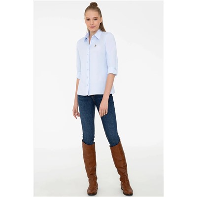 Kadın Açık Mavi Uzun Kollu Basic Gömlek