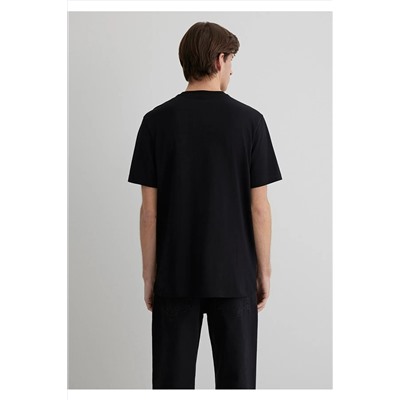 Mavi Baskılı Siyah Tişört Loose Fit / Bol Rahat Kesim 0612686-900