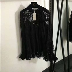 рубашка с длинными рукавами и сетчатым кружевом в цветочном стиле от Zimmermann, бежевый, черный, S-XL, [размер M; обхват груди 96, длина 52, ширина плеч 50, обхват груди 124, длина рукавов; 64, длина одежды 74]