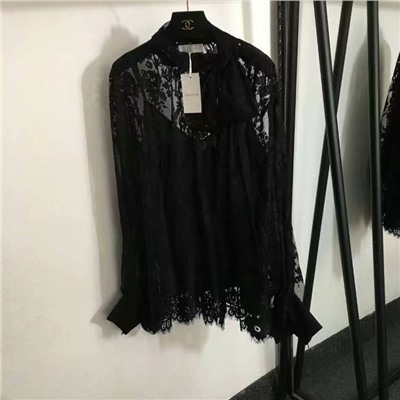 рубашка с длинными рукавами и сетчатым кружевом в цветочном стиле от Zimmermann, бежевый, черный, S-XL, [размер M; обхват груди 96, длина 52, ширина плеч 50, обхват груди 124, длина рукавов; 64, длина одежды 74]