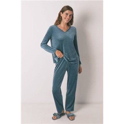 Pijama largo terciopelo verde