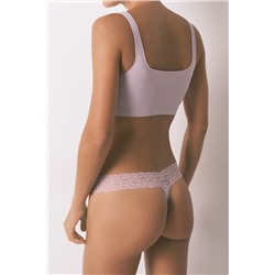 Tanga lisa algodón y encaje rosa