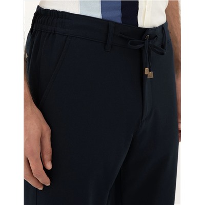 Lacivert Carrot Fit Jogger Kanvas Pantolon